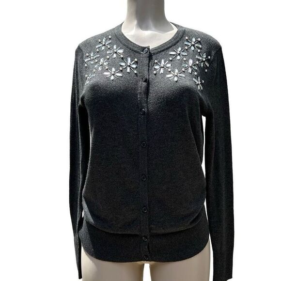 NWT A New Day Cardigan Sweater Women's Medium Gray Embellished Button Front - Picture 2 of 13